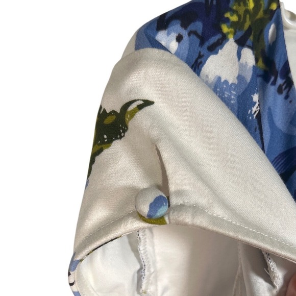 Adrianna Papell Dress Blue Floral Cotton Blend Belted Sheath Wedding Preppy Sz 6 - Picture 5 of 8